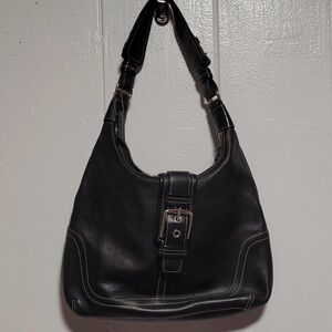 Coach Black Hamptons SoHo Hobo Leather Buckle Bag
